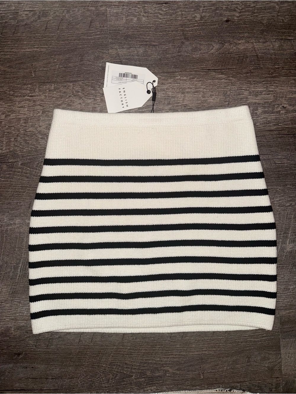 English Factory Black and White Striped Knit Mini Skirt